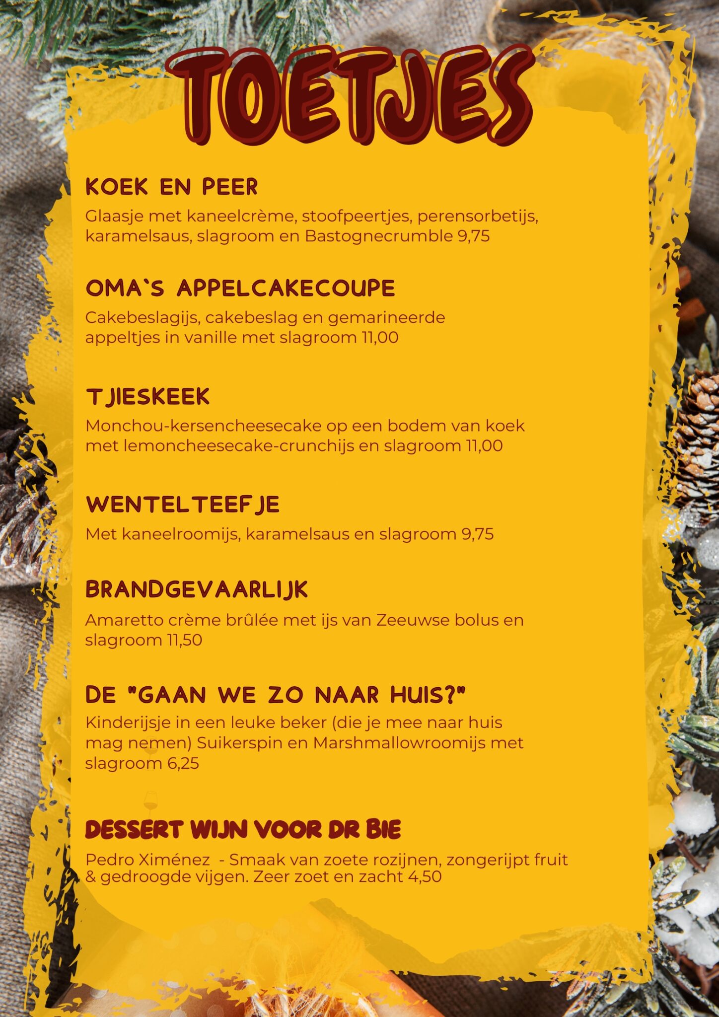 Dessertkaart winter 2025