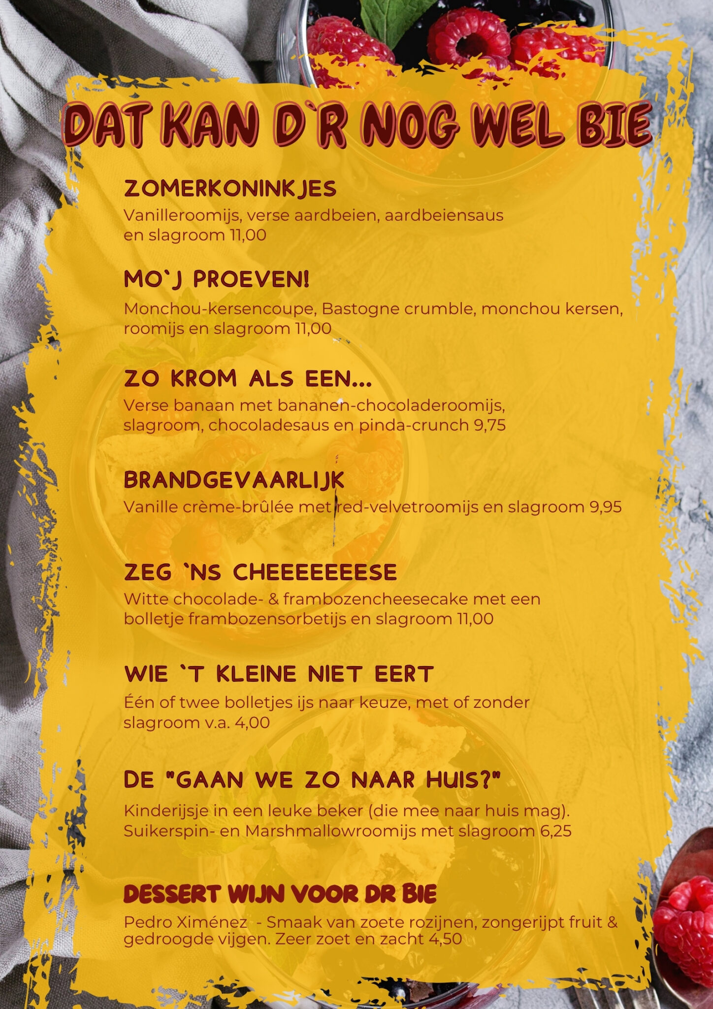 Dessertkaart zomer 2026